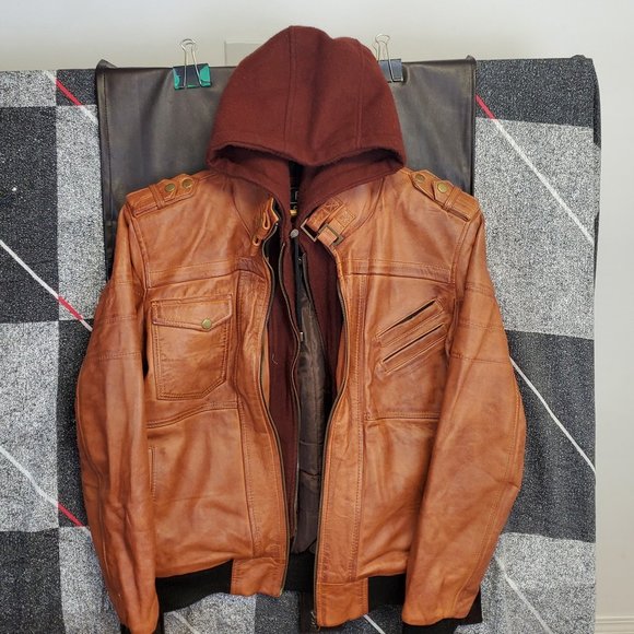 Flavor Other - Leather Jacket......real leather..... with hood, size M